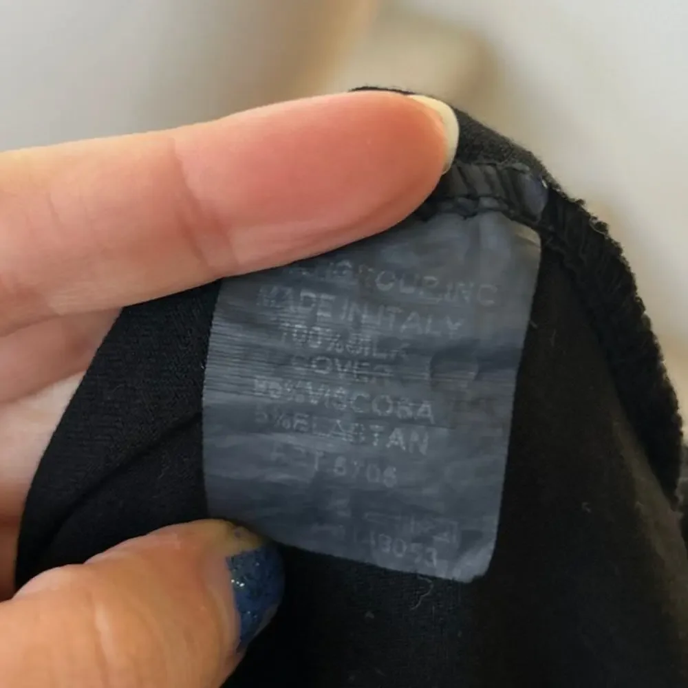 Made in Italy Black Silk High Tie Neck Blouse Whimsygoth Coquette Romantic - Picture 4 of 7